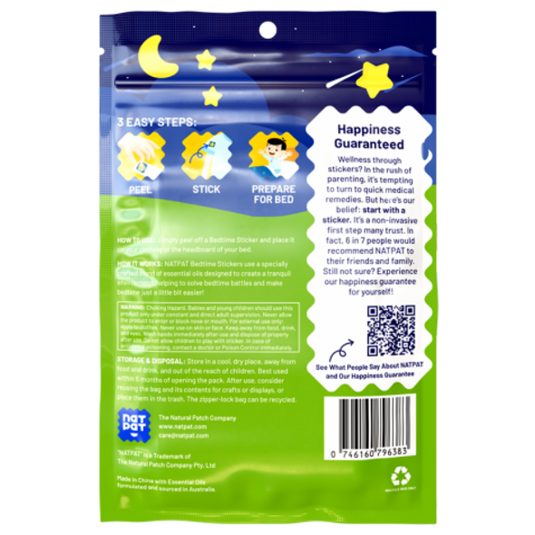 Nat Pat SleepyPatch Sleep Promoting Stickers - Back of Package