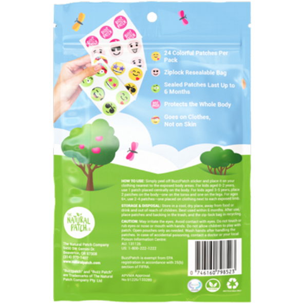 Nat Pat BuzzPatch Kid-Friendly Mosquito Repellent Stickers - back of product