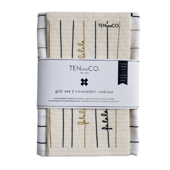 Ten and Co. Falala Black & Gold Tea Towel & Sponge Cloth Gift Set