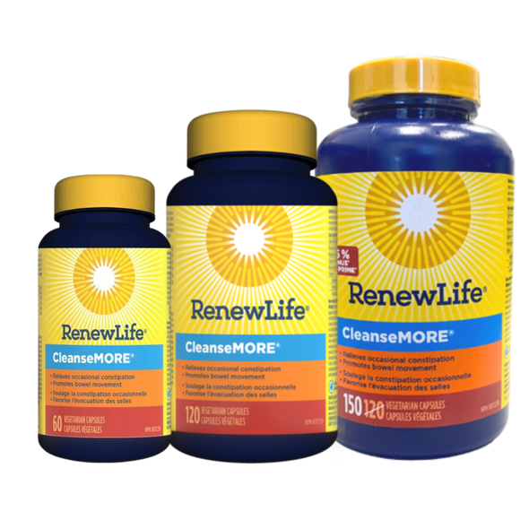 Renew Life CleanseMORE - featuring all sizes of bottles