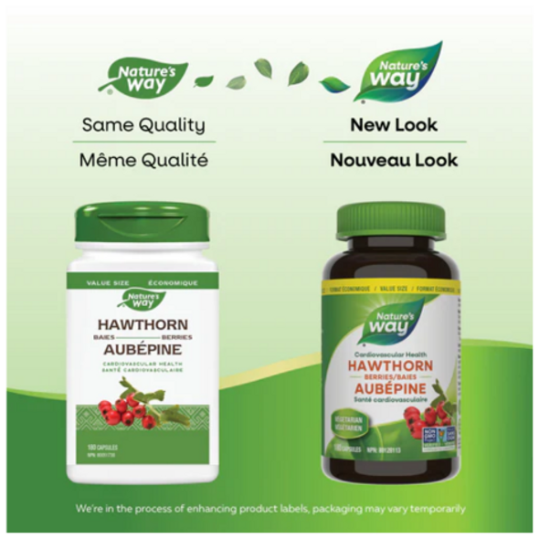 Nature's Way Hawthorn Berries, heart health, value size, 180 caps. New Look