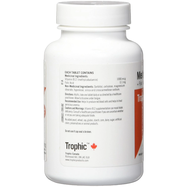 Trophic Methyl B12 & Folic Acid Sublingual Tablets - Back