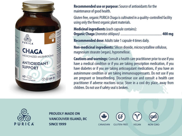 Purica Chaga Micronized Mushrooms Antioxidant Support Capsules - Ingredient