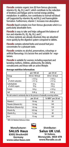 Salus Floradix Liquid Iron and Vitamins Formula - Nutritions