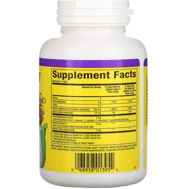 Natural Factors Big Friends Chewable Vitamin C 250 mg Tangy Orange Tablets - Back