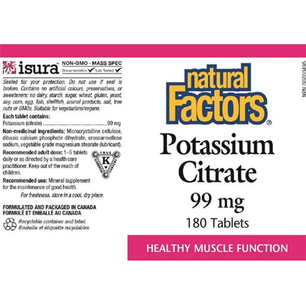 Natural Factors Potassium Citrate 99 mg - product label