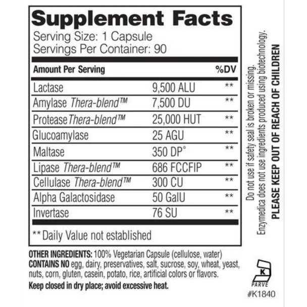 Digestive Enzyme Lacto Nutrition Label