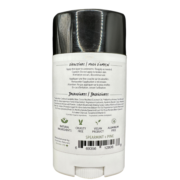 SOULDEO Magnesium + Charcoal Enriched Natural Deodorant Spearmint + Pine Ingredients