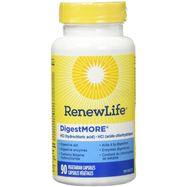 Renew Life DigestMORE HCl Hydrochloric Acid 90 Capsules - Bottle
