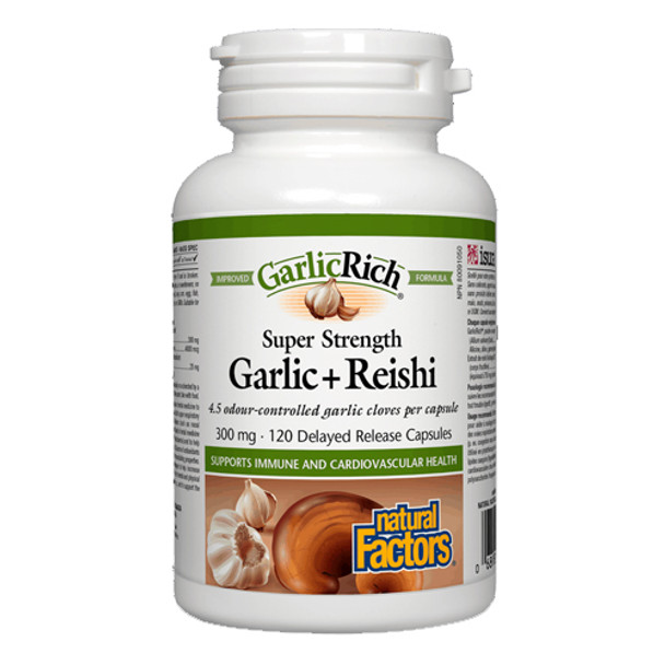 Natural Factors Super Strength Garlic + Reishi 300mg 120 delayed released capsules