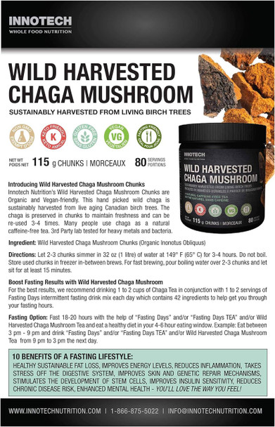 Innotech Nutrition Wild Harvested Chaga Mushroom Chunks - Label