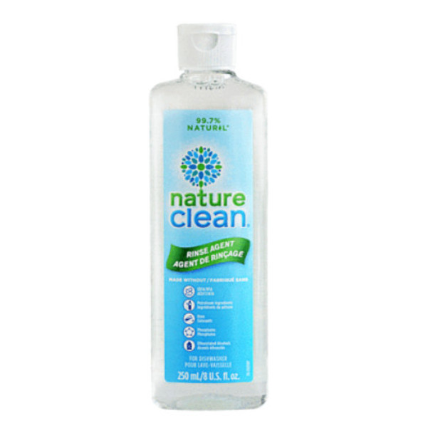Nature Clean dishwasher Rinse Agent that is 99.7% natural, great for the environment and safe for your family.  Available in 250ml, 8 fl oz.