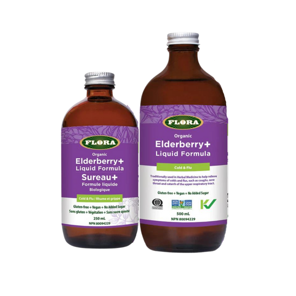 Flora Organic Elderberry+ - featuring both sizes