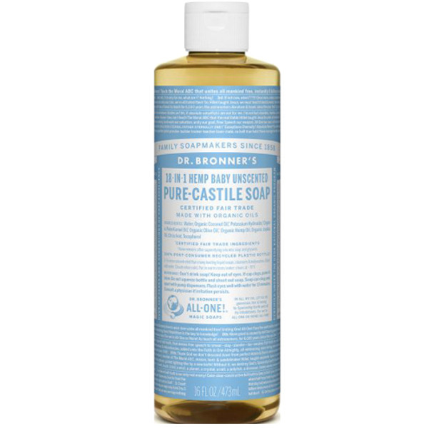 Dr. Bronner's 18-in-1 Baby Unscented Pure Castile Soap 473 ml