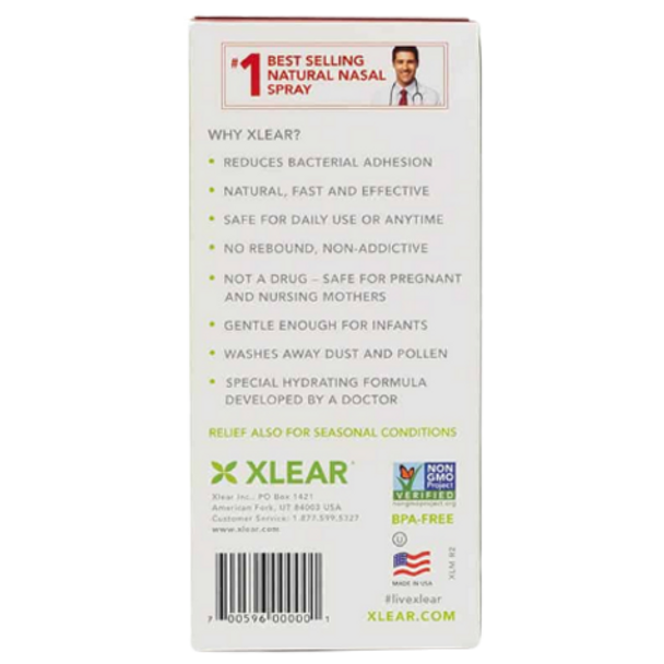 Xlear Natural Saline Nasal Spray Daily Relief - back of product