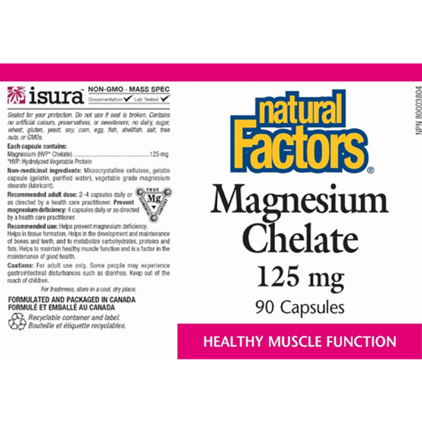 Natural Factors Magnesium Chelate 90 Capsules - product label