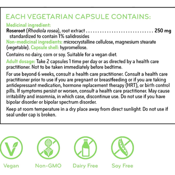 SISU Rhodiola Stress Caps 250 mg Capsules - ingredients