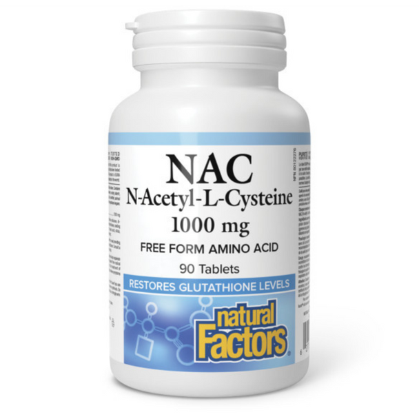 Natural Factors NAC N-Acetyl-L-Cysteine 1000mg Tablets - front of bottle