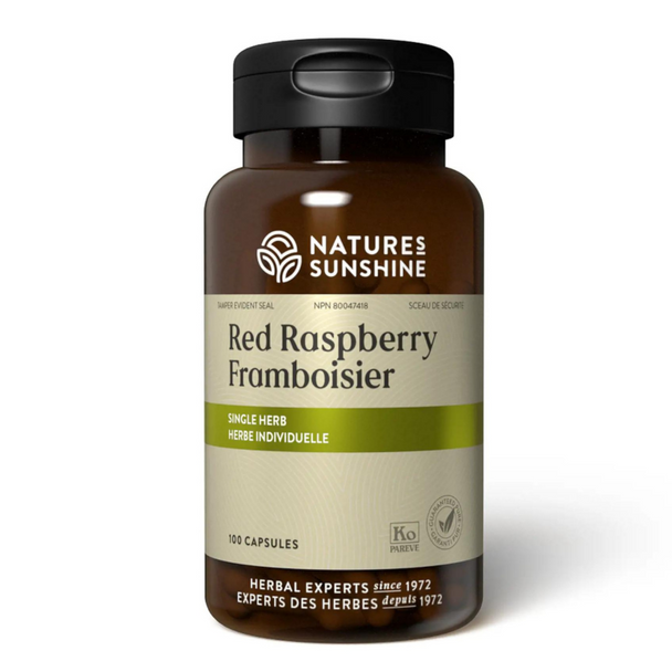 Nature's Sunshine Red Raspberry Capsules - front of bottle