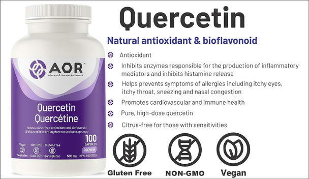 AOR Quercetin 500mg Natural Antioxidant Capsules - Features
