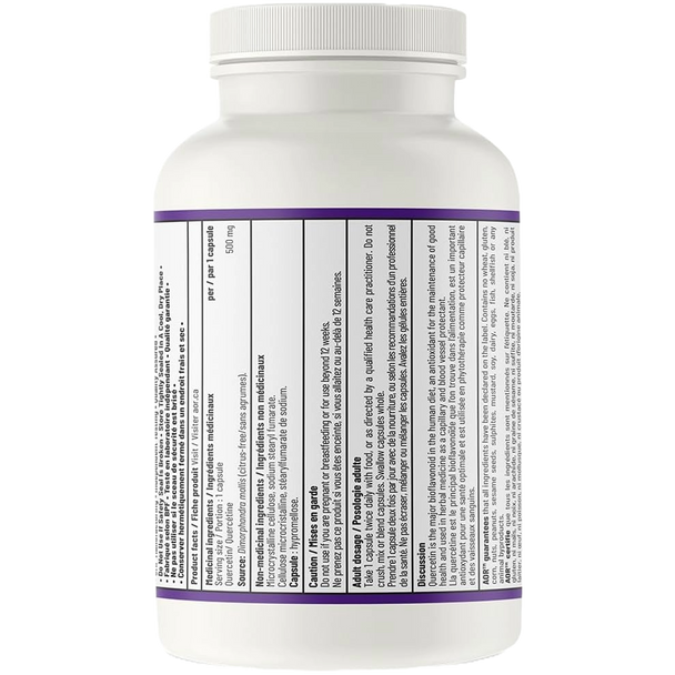 AOR Quercetin 500mg Natural Antioxidant Capsules - Back