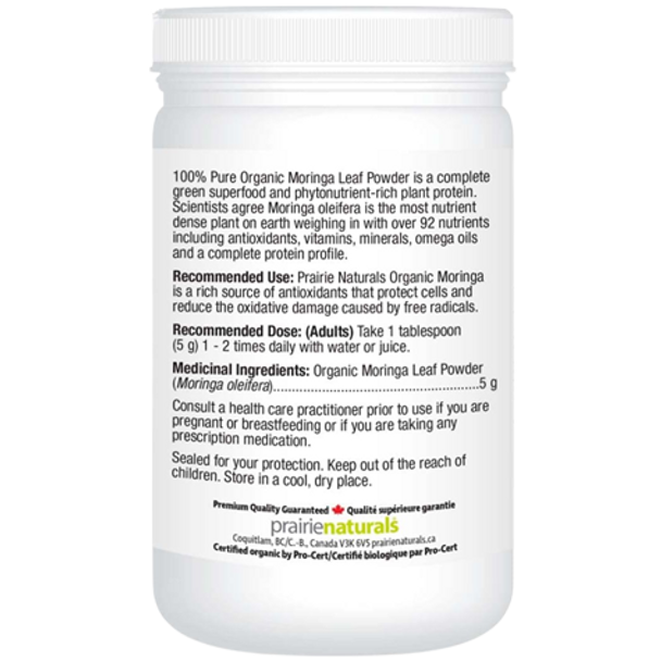 Prairie Naturals Moringa Leaf powder - product label