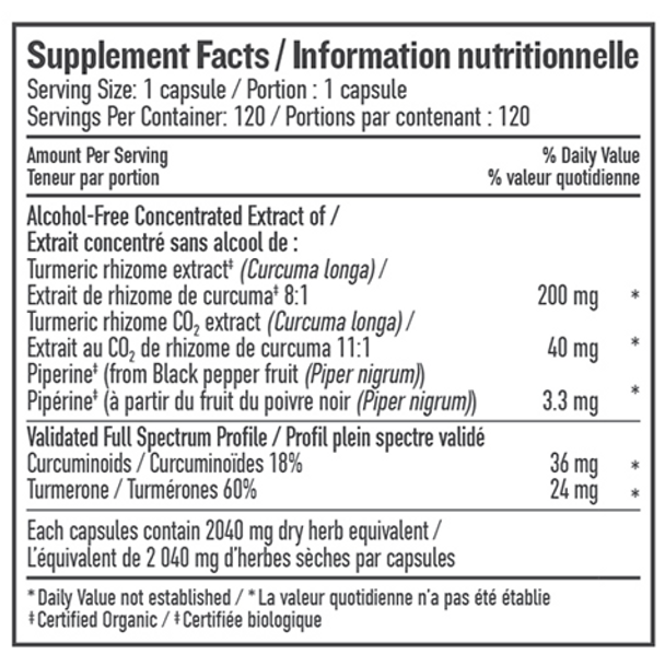 Botanica Turmeric Liquid Capsule - supplement fact - 120