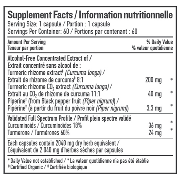 Botanica Turmeric Liquid Capsule - supplement fact - 60