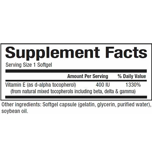 Natural Factors Mixed Vitamin E 400 IU Softgels - supplement facts