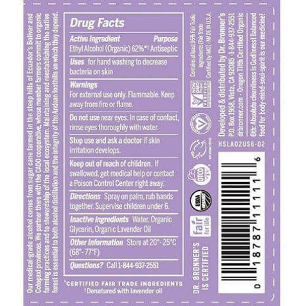 Dr. Bronner's Lavender Organic Hand Sanitizer  - drug facts