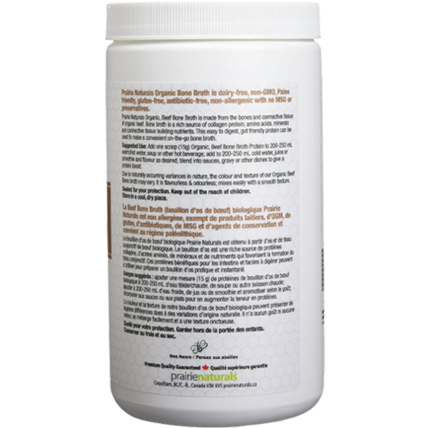 Prairie Naturals Grass Fed Bone Broth Protein Beef Powder - back of product