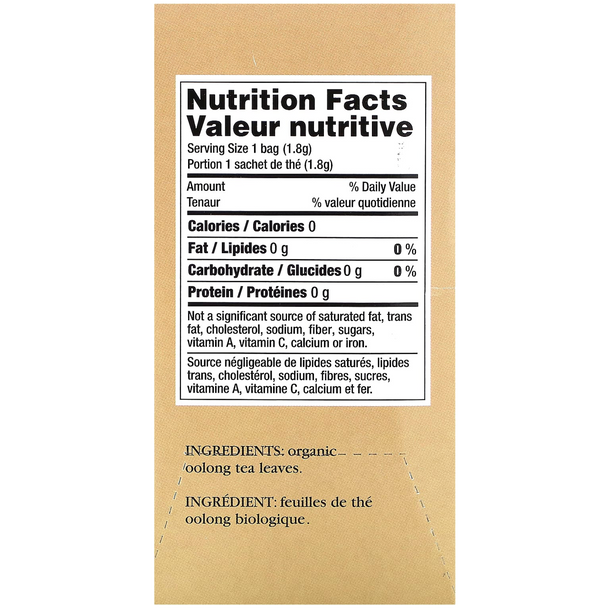 Uncle Lee's Imperial Organic Oolong Tea Bags - Nutrition