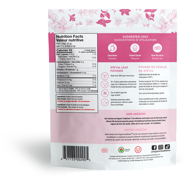 Organic Traditions Stevia Leaf Powder - Back