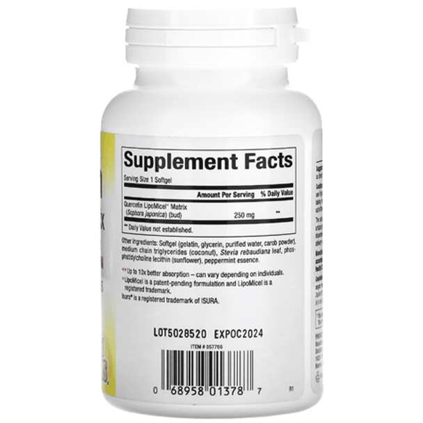 Natural Factors Quercetin LipoMicel Softgels - back of bottle