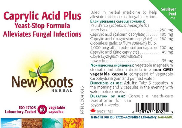 New Roots Caprylic Acid Plus Yeast-Stop Formula Capsules - Ingredient