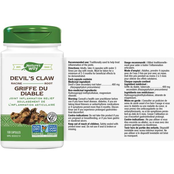 Nature's Way Devil's Claw Root 480 mg Capsules -  Label