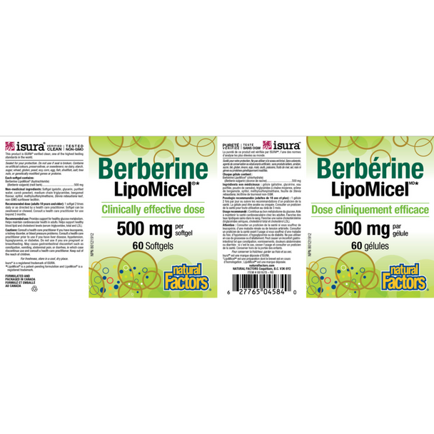 Natural Factors Berberine LipoMicel 500mg Softgels - label