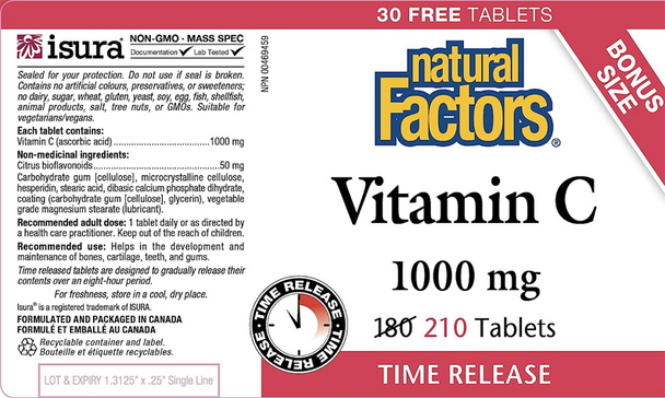 Natural Factors Vitamin C 1000 mg with Bioflavonoids & Rosehips Tablets - Label