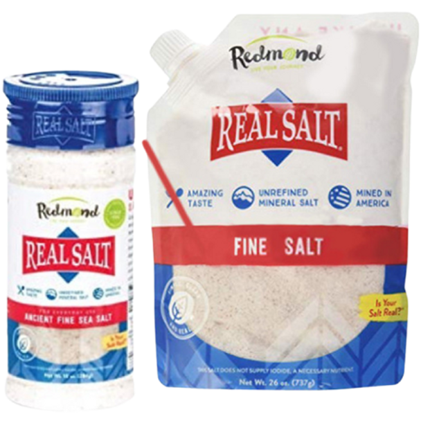 Redmond Real Fine Salt - front of product both size