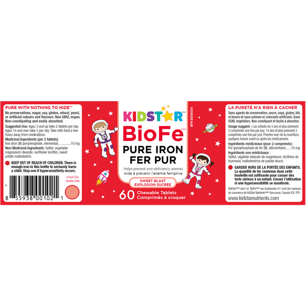 KidStar Nutrients BioFe Pure Iron - Teblet Label
