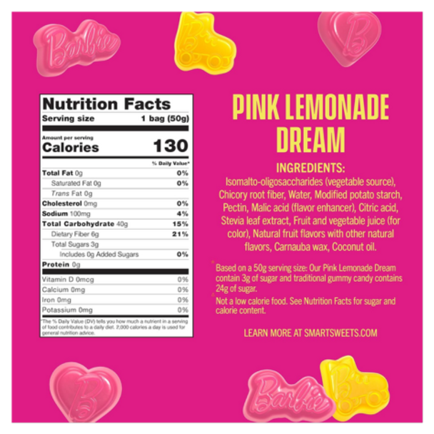 Smart Sweets Gummy Candy 50 grams - Barbie Pink Lemonade Dream Label