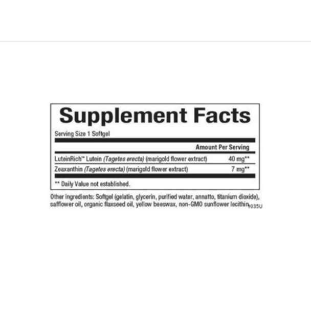 Natural Factors Lutein Softgels 40mg Supplement Facts