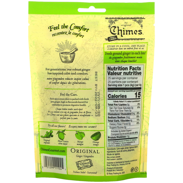 Chimes Flavor Chews  Ginger Candy - Original Back