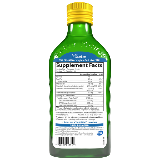 Carlson Cod Liver Oil Liquid - Back