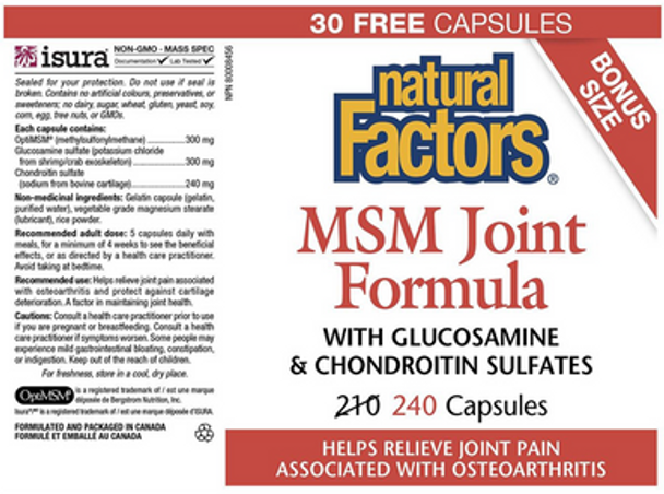 Natural Factors MSM Joint Formula Glucosamine Chondroitin Sulfate Bonus Size