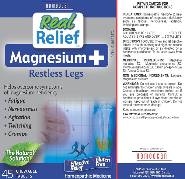 Homeocan Real Relief Magnesium + Restless Legs - Label