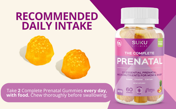 SUKU Vitamins The Complete Pineapple & Peach Flavoured Prenatal Gummies - Recommended