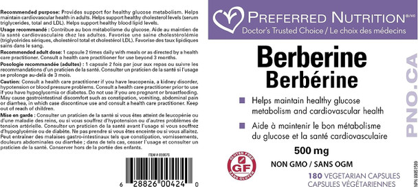 Preferred Nutrition Berberine Capsules - Label