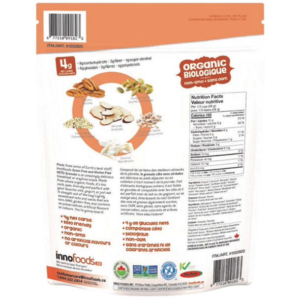 Innofoods Organic Keto Grain Free Granola - Back of Product