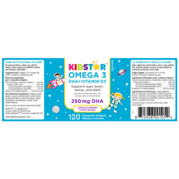 KidStar Nutrients Omega 3 DHA + Vitamin D3 - product label